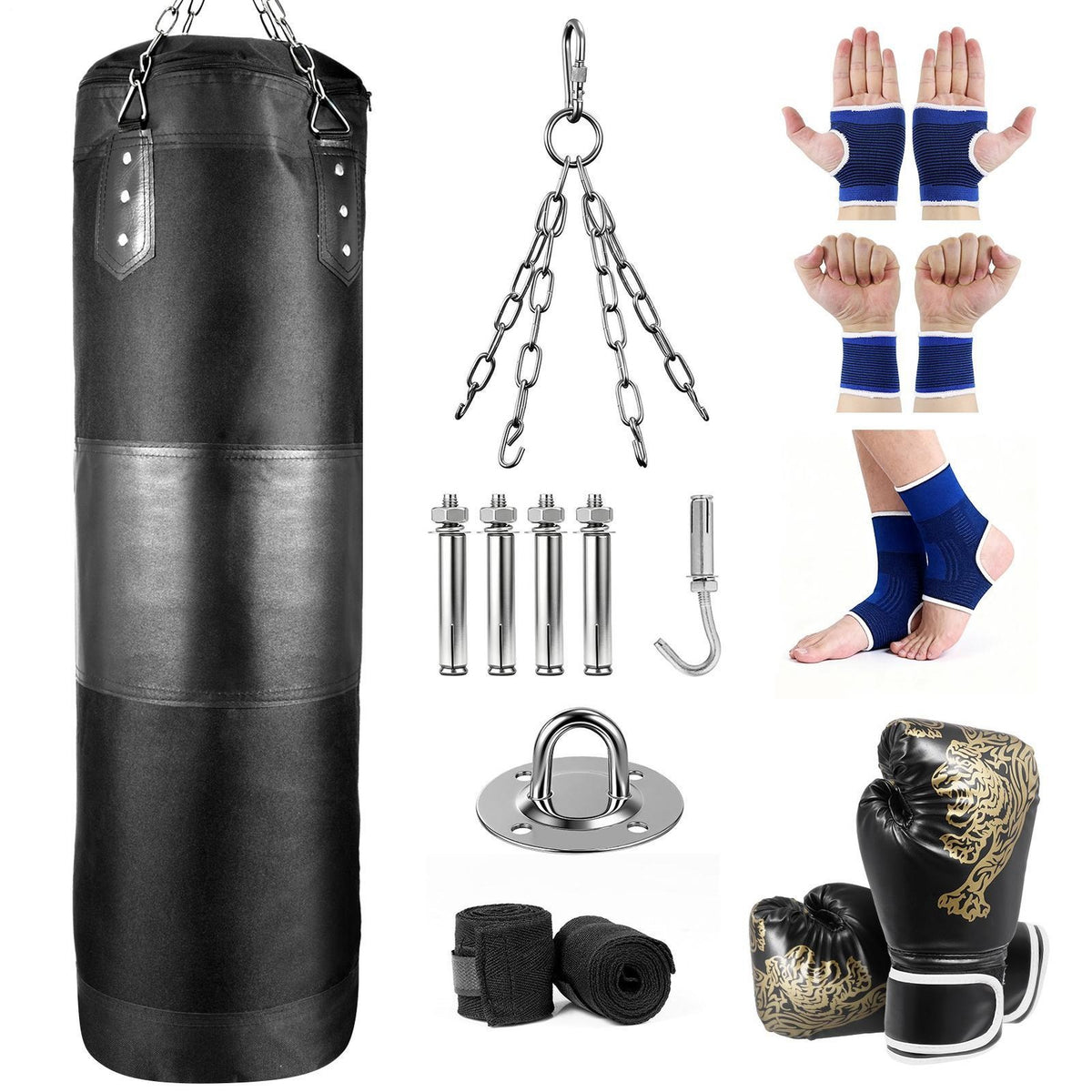 Unfilled Hanging Boxing Punching Bag for Adult Training - Full Set with Accessories