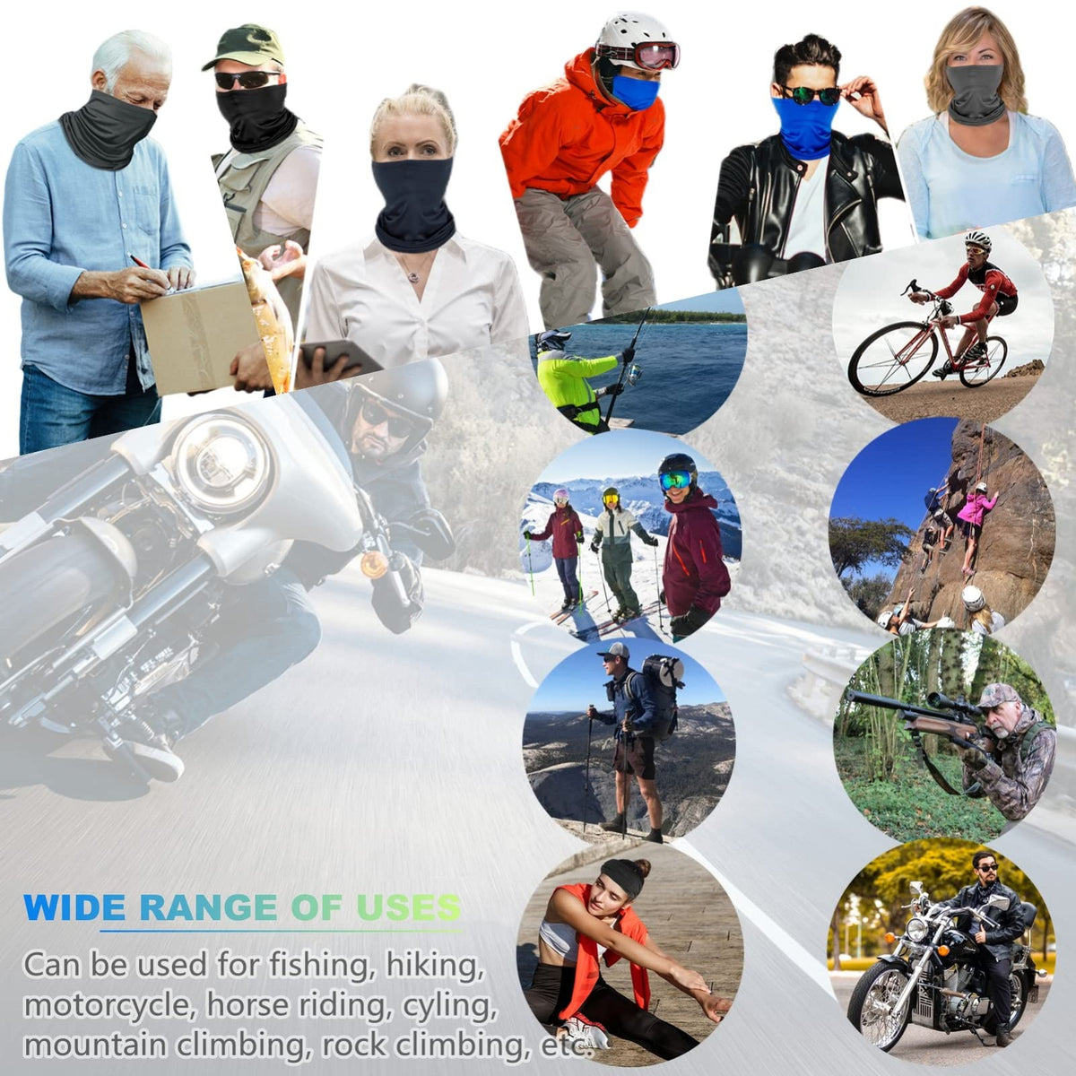Breathable 6 Pack Neck Gaiter Face Masks for Men Women - Multi-Use Protective Headwear