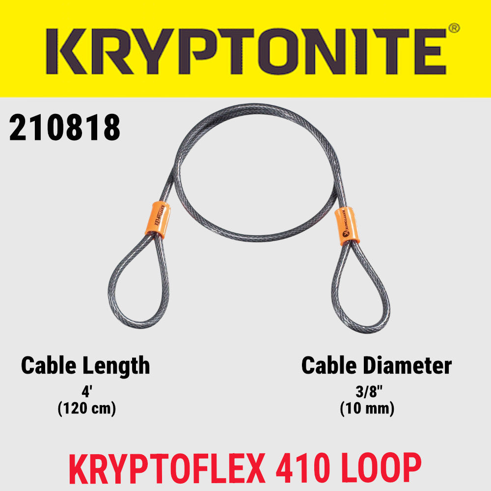 Kryptonite KryptoFlex 410 Double Loop Cable for Bike Locks, 4 ft, 10mm Braided Steel