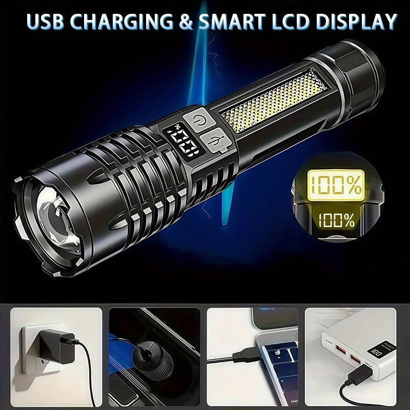 High-Brightness Rechargeable LED Flashlight with Zoom Focus and 5 Modes