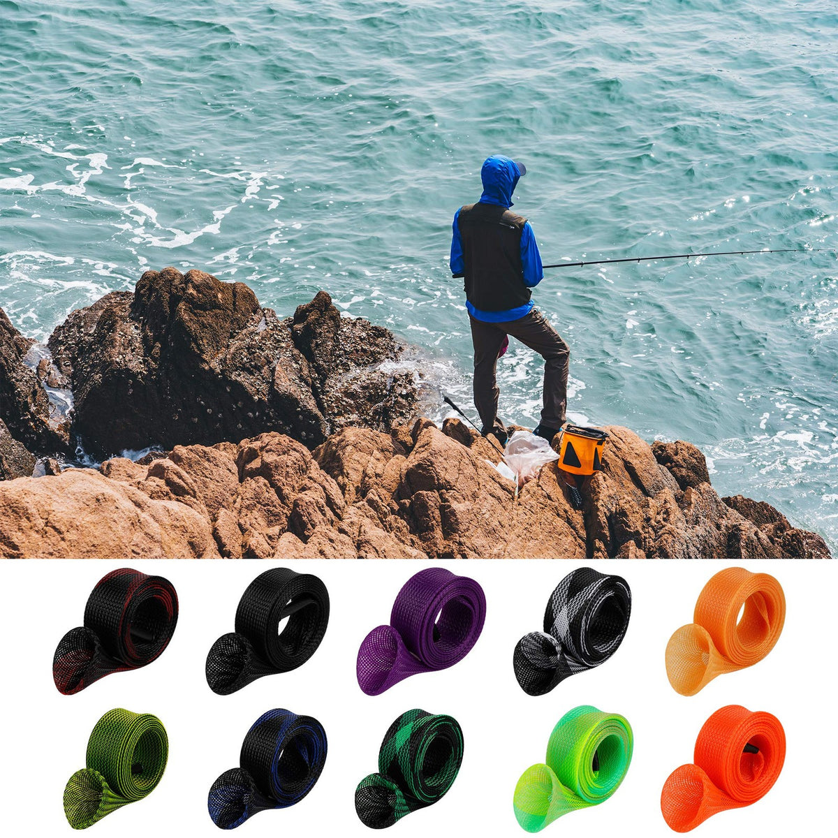 Fishing Rod Sleeve Cover Protector 10PCS Extensible Waterproof PET Material