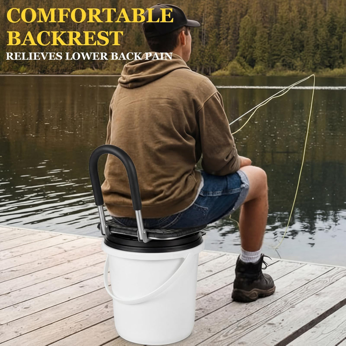 5 Gallon Bucket Seat with Folding Back and 360 Swivel - Outdoor Camping Fishing Chair