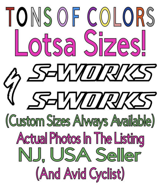Bike Vinyl Decal Set - S-Works Outline Logo for Cycling Bicycles - Multiple Colors & Sizes