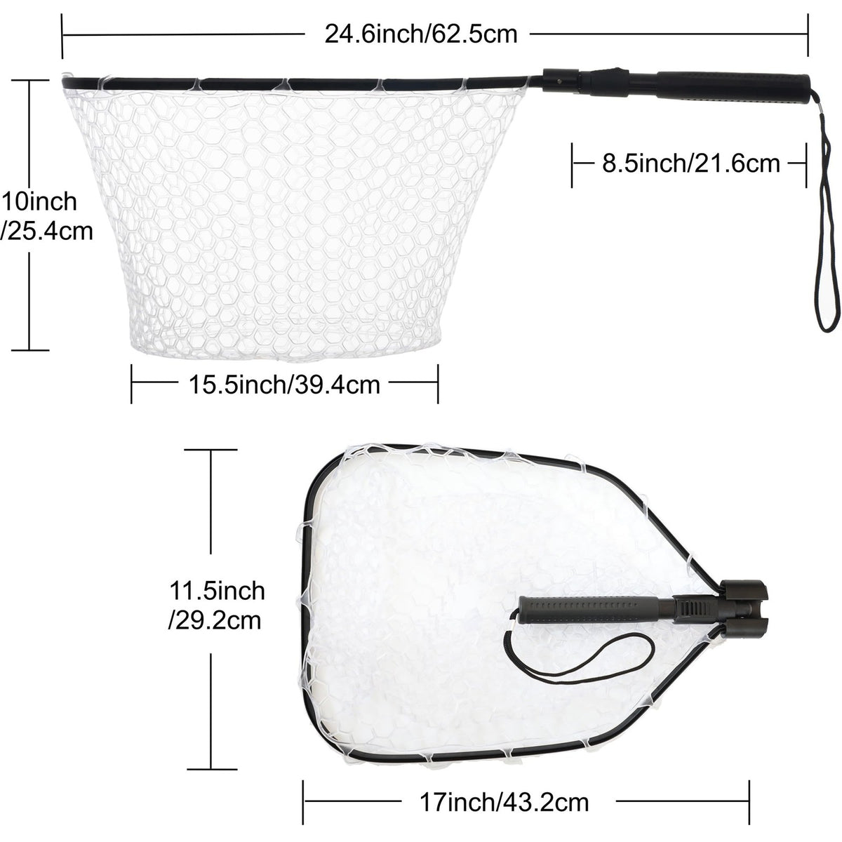 Fly Fishing Landing Net with Rubber Mesh & Magnetic Release - Bass & Trout