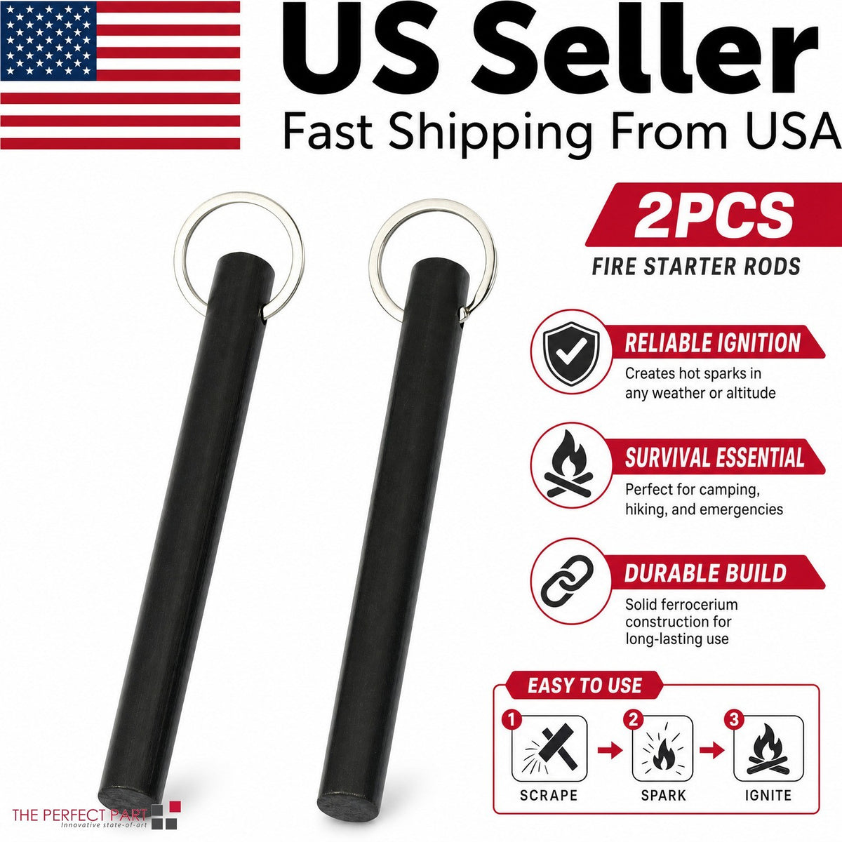 Large Ferrocerium Fire Starter Rods - Camping & Survival Fire Igniters