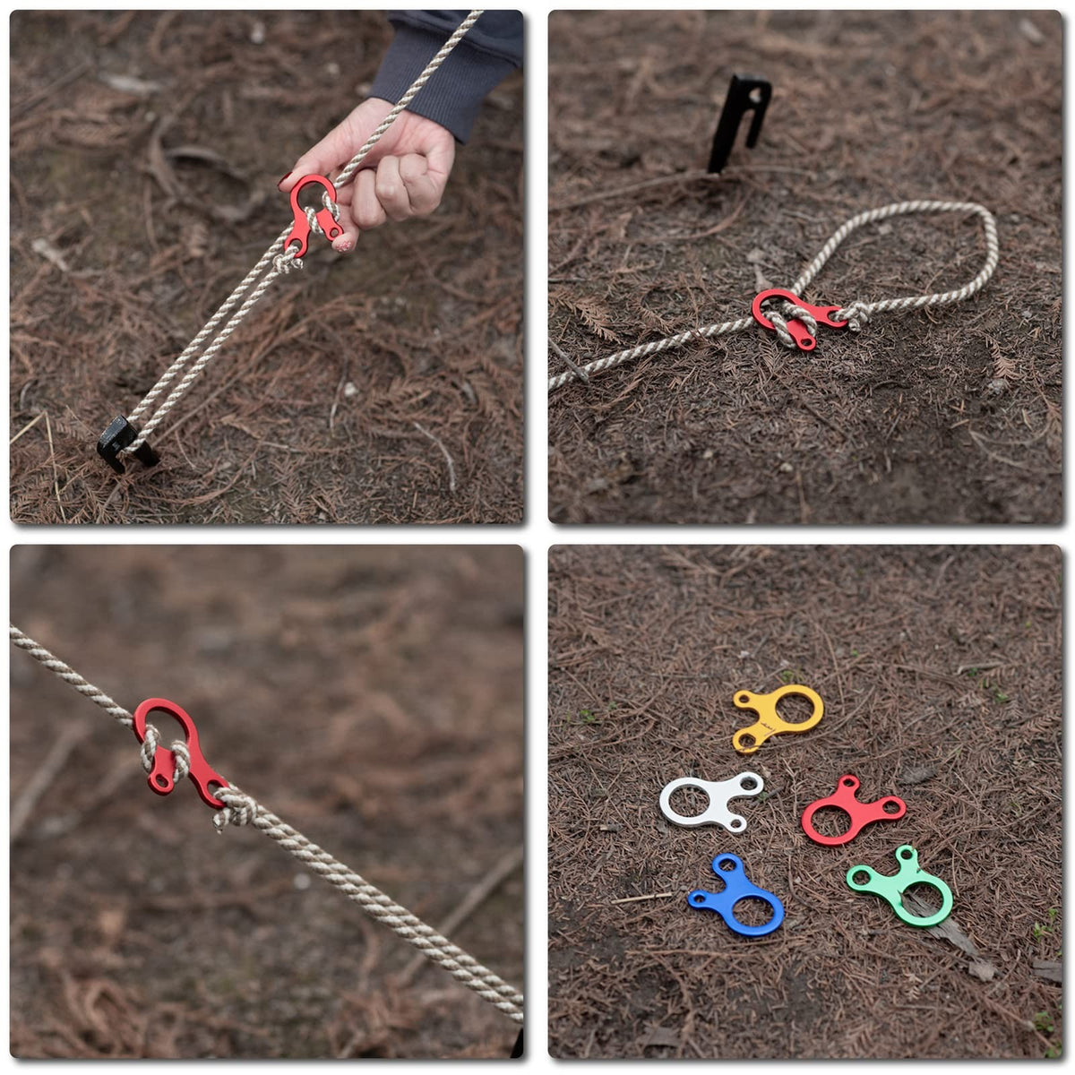 Tent Guyline Cord Adjuster Rope Tensioner Paracord Tightener Loop - 12 Pack