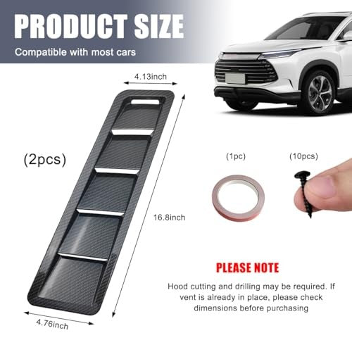 Universal Car Hood Vent Scoop Kit - ABS & Carbon Fiber Engine Vent Cover
