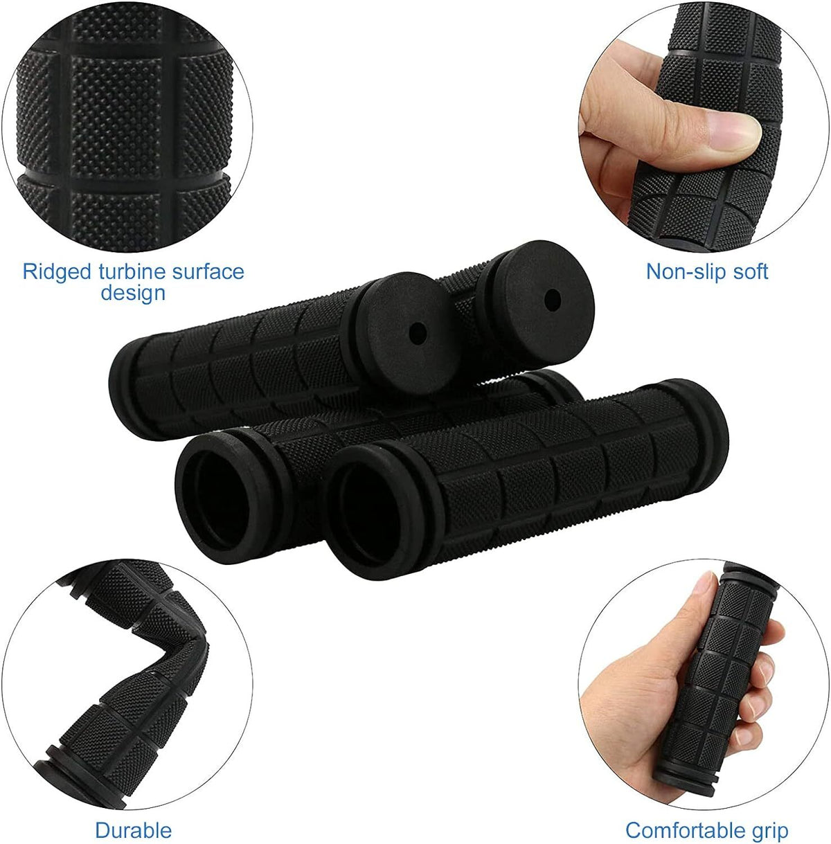 Bike Handlebar Grips Non-Slip Rubber 2 Pairs for Mountain, Road, BMX & Folding Bikes