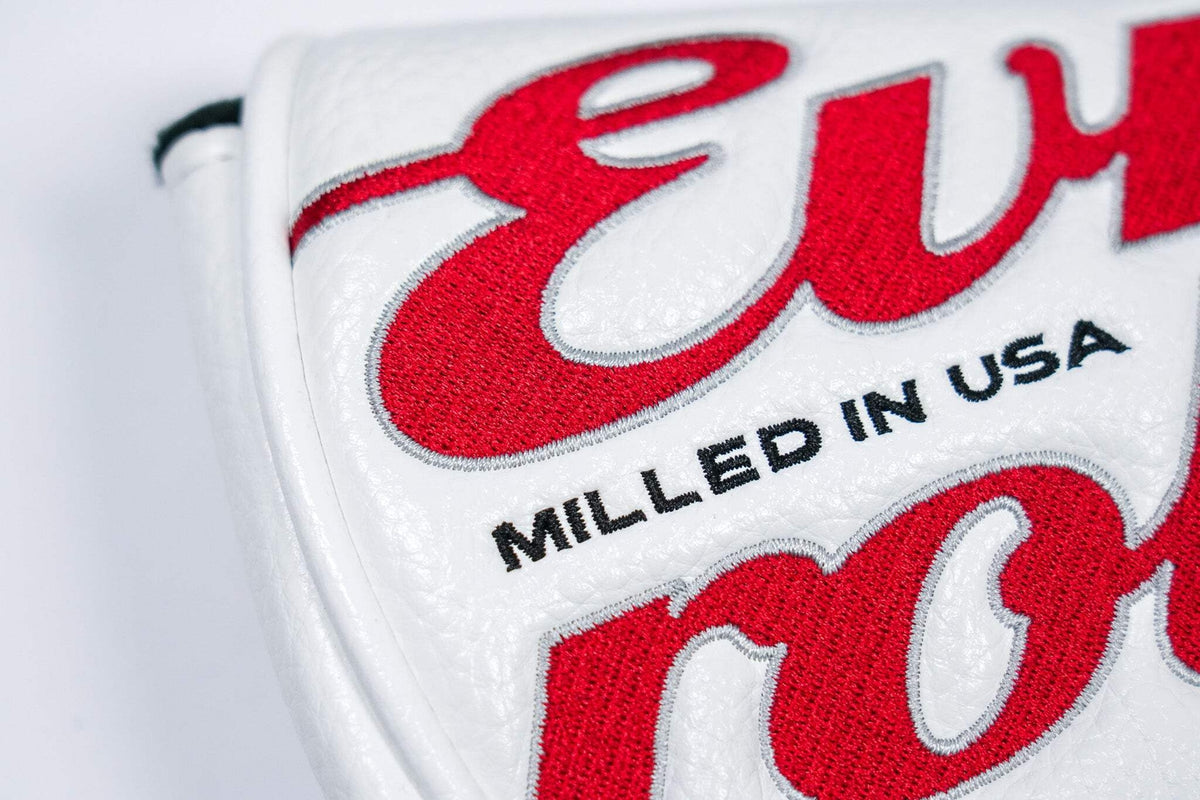 Evnroll Script White Mallet Headcover - Golf Putter Cover with Logo