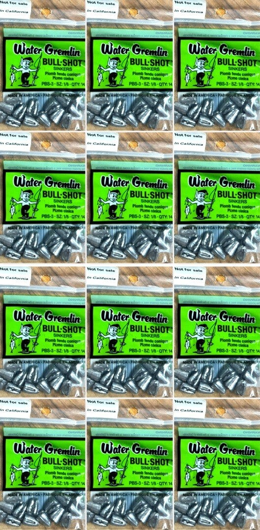 Water Gremlin Bullet Shaped 1/8 Split-Shot Sinkers - 12 Pack