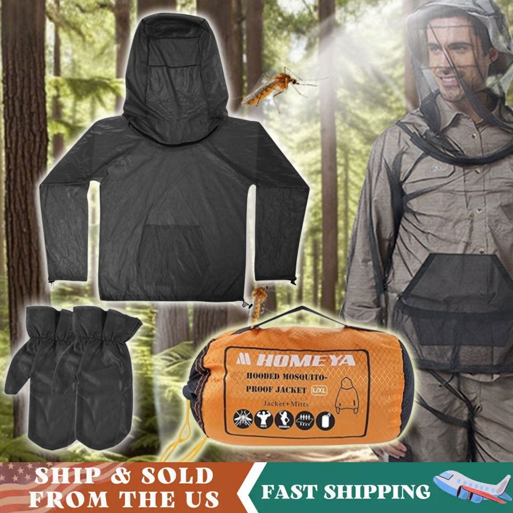 Unisex Outdoor Mosquito Jacket with Hood & Mitts Lightweight Mesh Bug-Proof