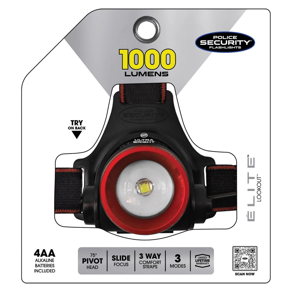 Police Security 1000 Lumen Black LED Headlamp with AA Batteries
