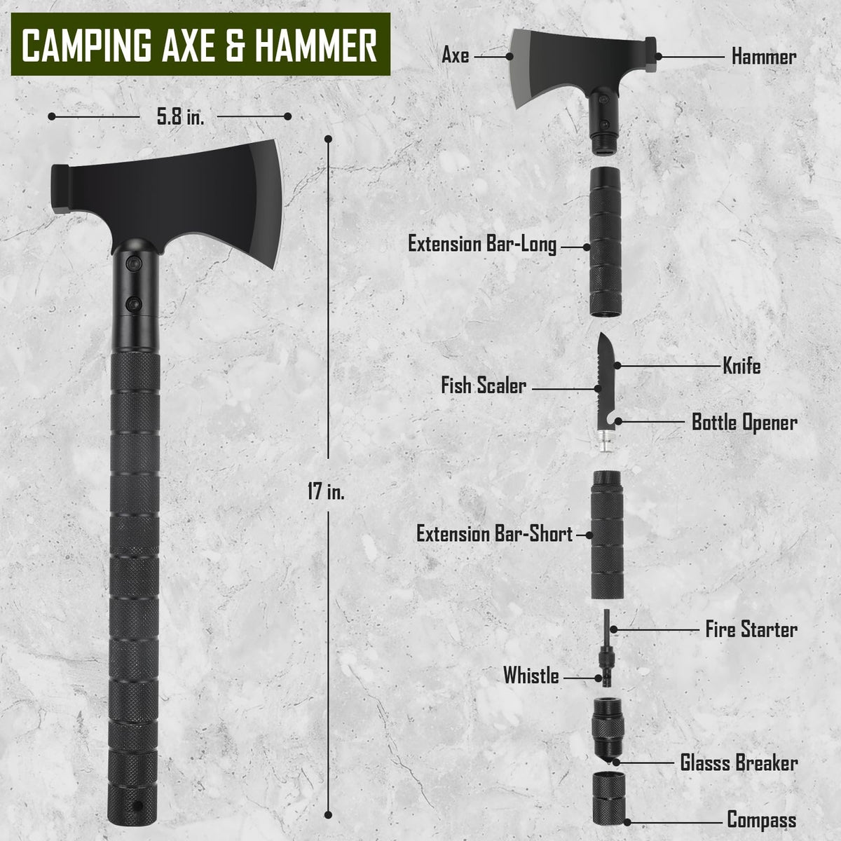 Emergency Survival Kit with First Aid, Camping Axe, Headlamp & Gear