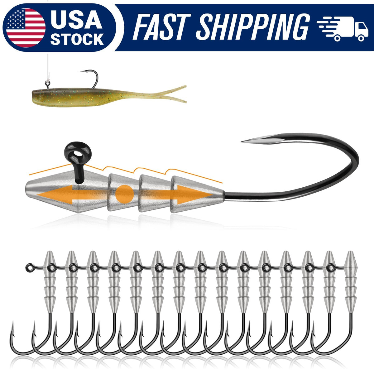 15PCS Bass Fishing Hover Rig Jig Heads 1/8oz for Soft Plastics & Minnows