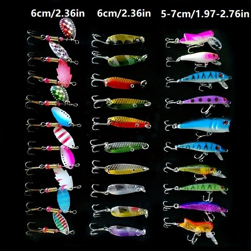 30pcs Fishing Lures Kit - Spinner Baits for Bass and Trout
