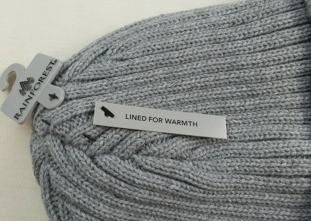 Rainforest Men's Heather Grey Black Ribbed Knit Beanie with Fleece Lining