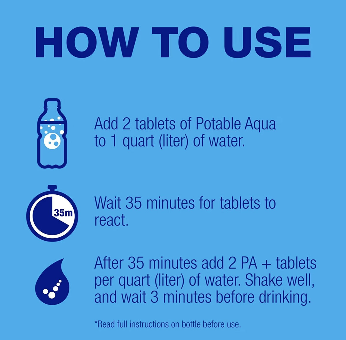 Potable Aqua Water Purification Tablets PA Plus - Emergency Water Treatment 100 Tabs