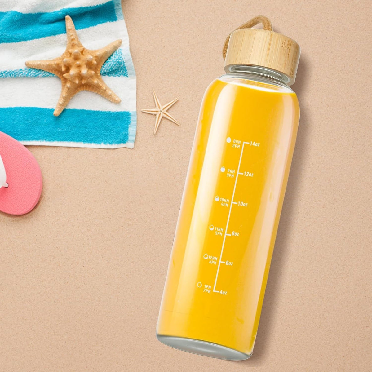 17oz Glass Water Bottle with Time Marker, Leakproof Lid & Strap