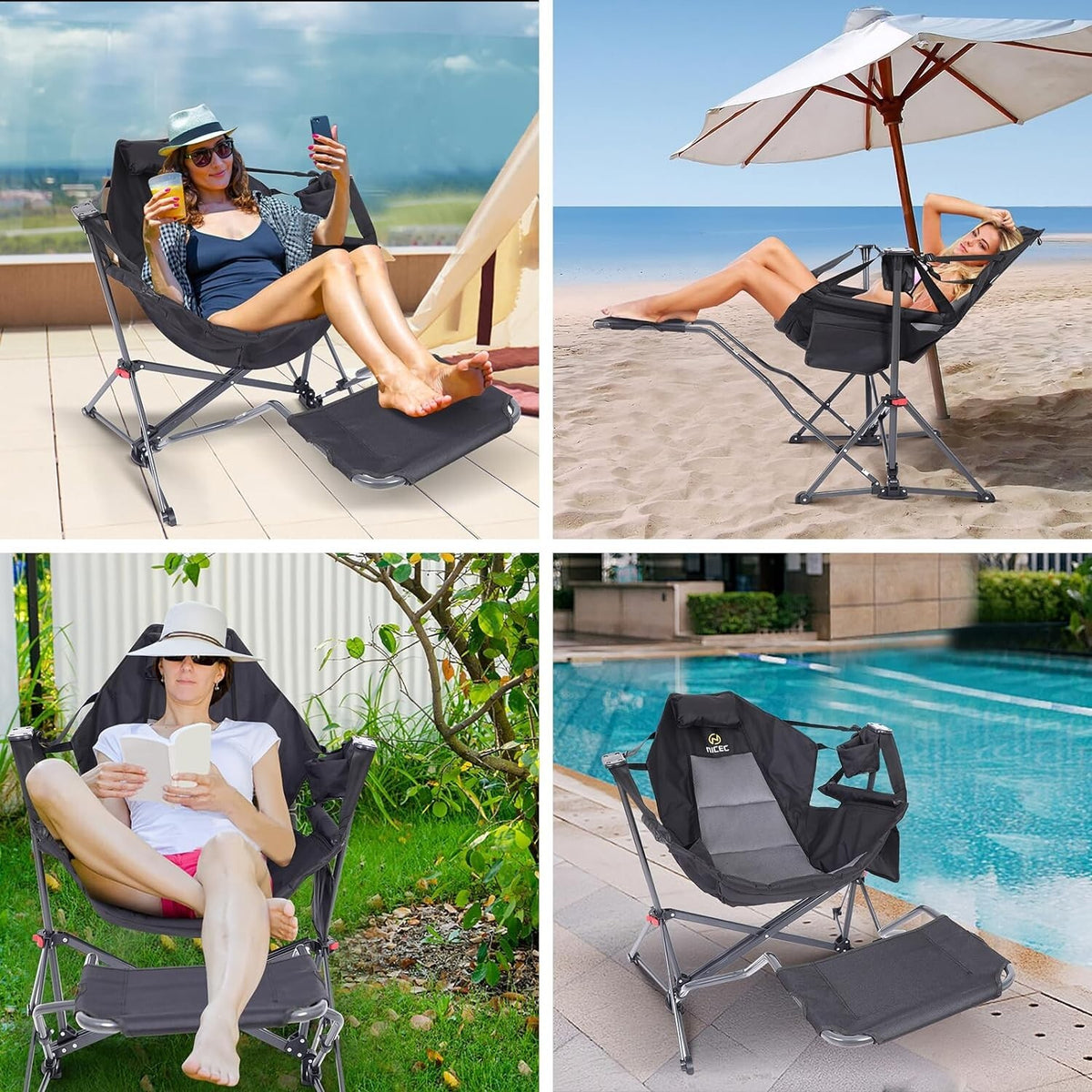 Hammock Camping Chair with Footrest, Rocker Swing Chair, Portable Outdoor Seat