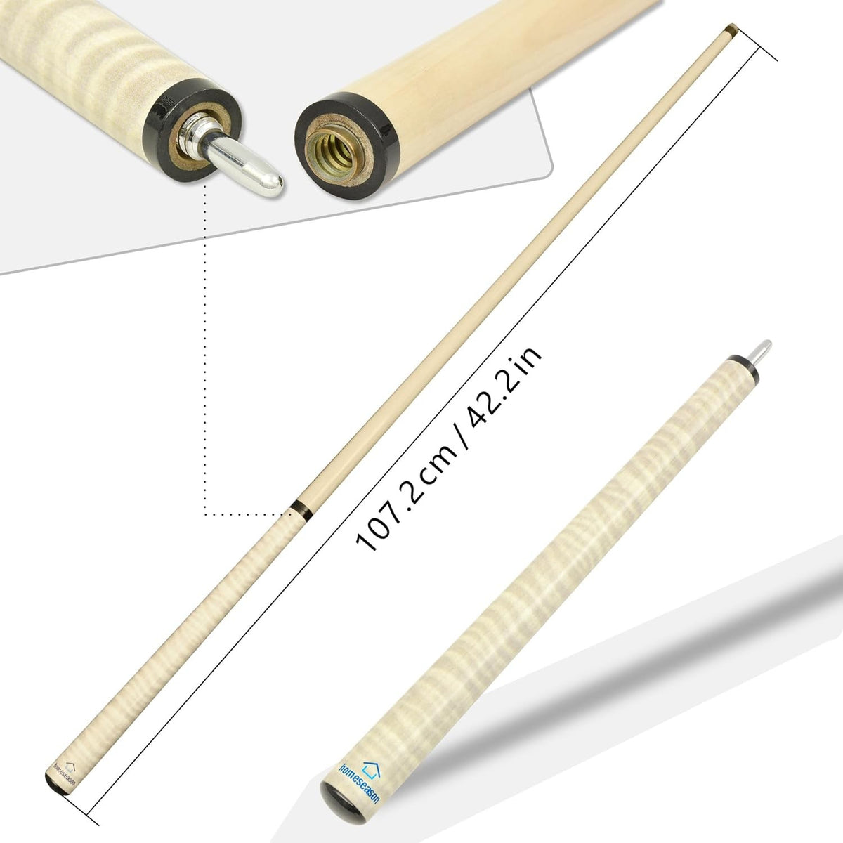 Kids Pool Cue Stick 42" Canadian Maple 2-Piece, 13.5mm Tip, 10.5oz - Durable Billiard Cue