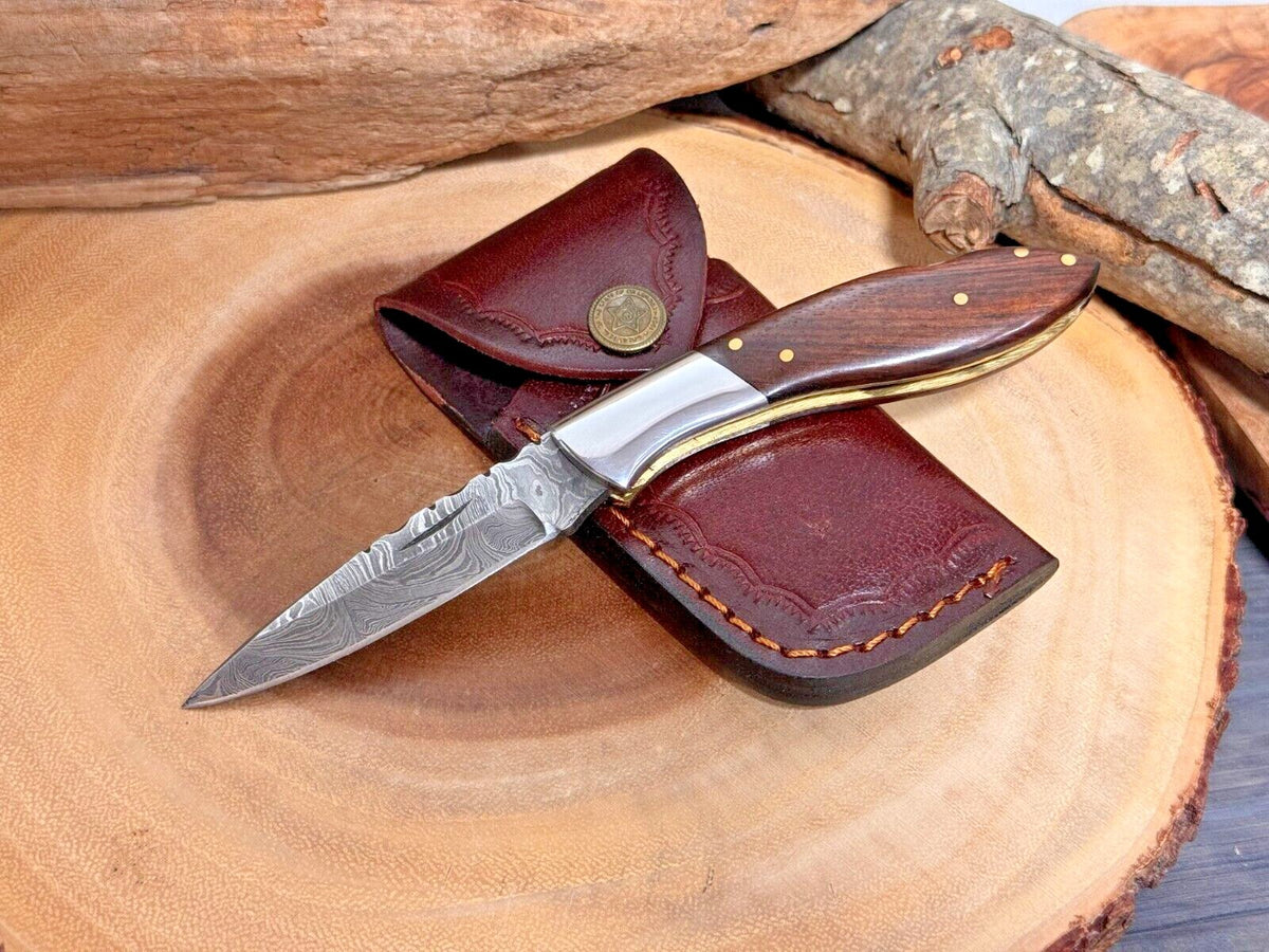 Damascus Folding Pocket Knife with Small Defects Handmade, Multiple Variants