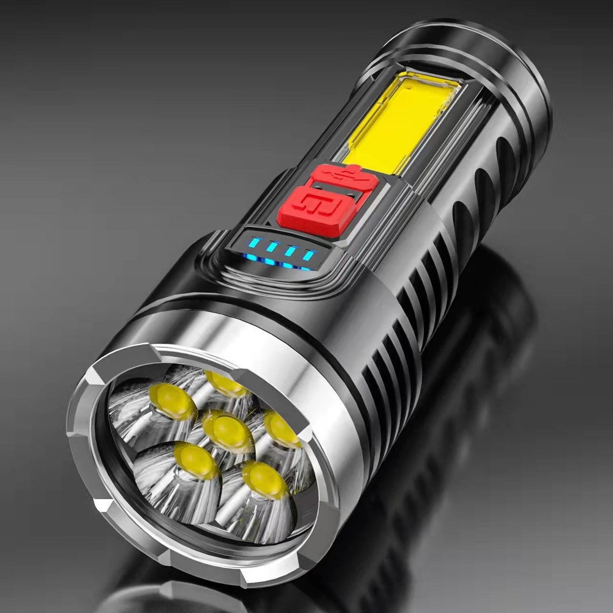 Rechargeable LED Tactical Flashlight with 4 Modes, Waterproof, 1200mAh Battery