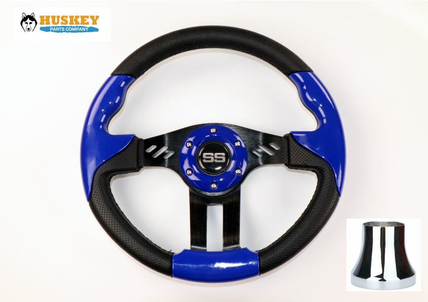 12.5 Inch Blue Black Golf Cart Steering Wheel with Hub Adapter for EZGO TXT RXV