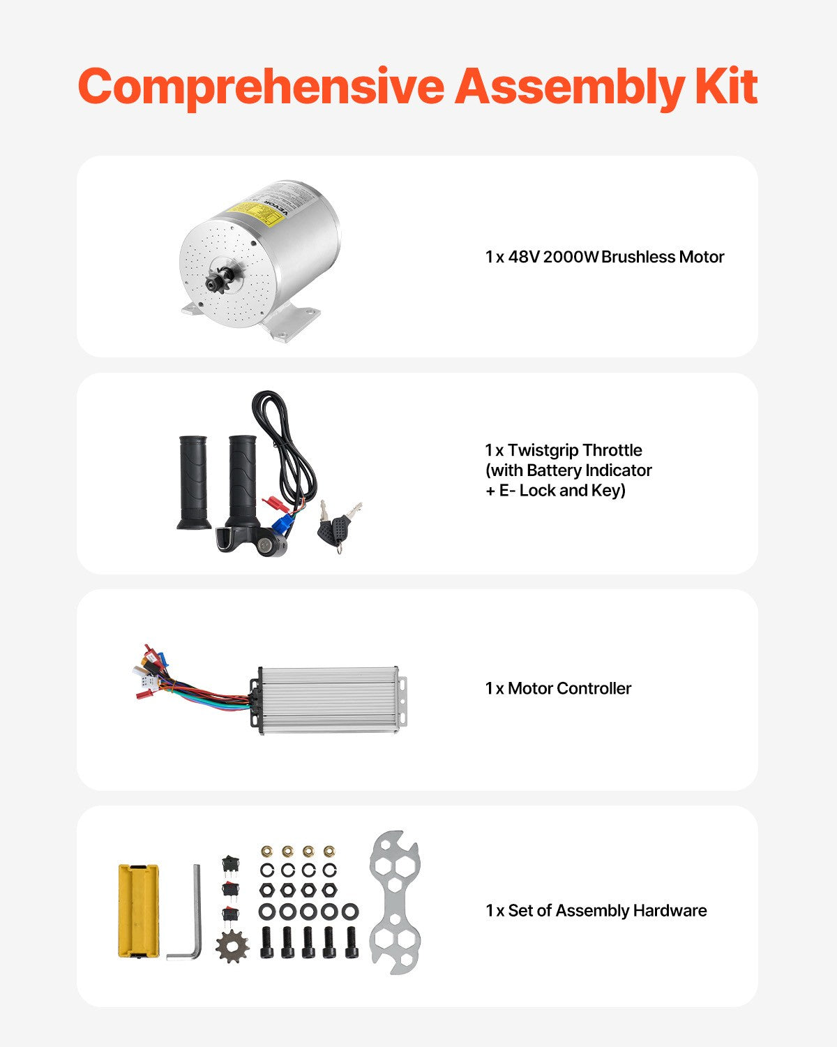 2000W Brushless DC Motor Kit for Electric Bikes & Scooters - 48V, High Speed