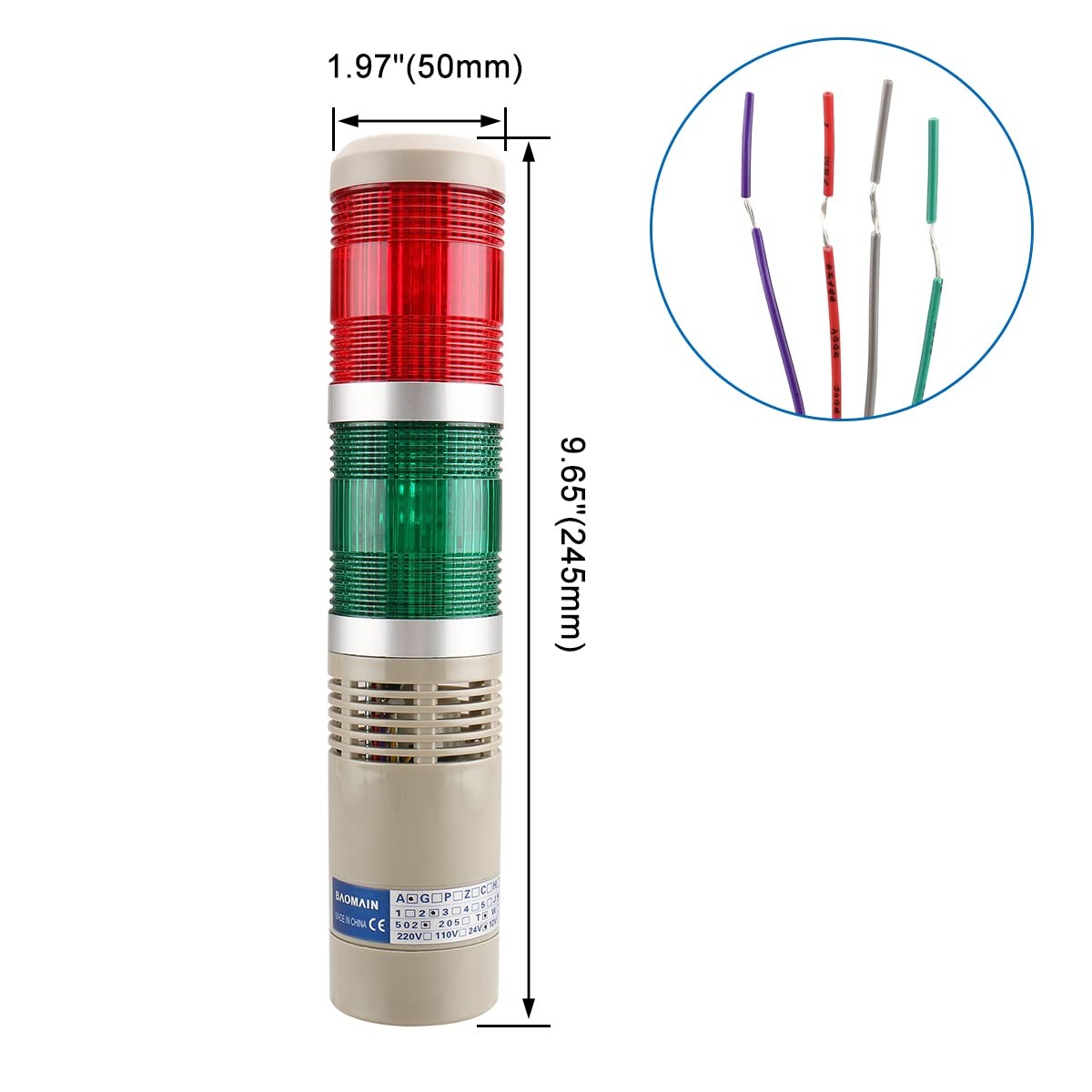 Industrial LED Signal Tower Light with Buzzer 12V DC Warning Indicator