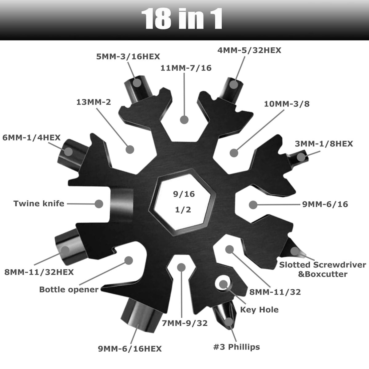 Multifunction Snowflake Multi-Tool Set - 18-in-1 Carbon Steel Screwdriver Opener