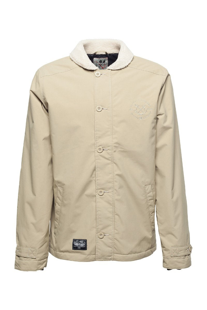 Men's Khaki Puffer Jacket with Quilted Lining & Waterproof Features - Large