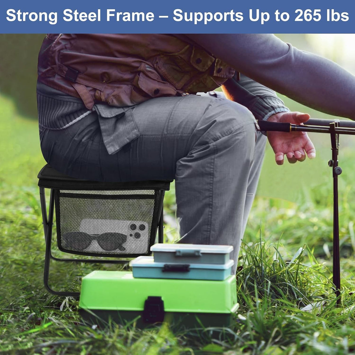 Portable Folding Camping Stool with Side Pocket - Lightweight Travel Chair