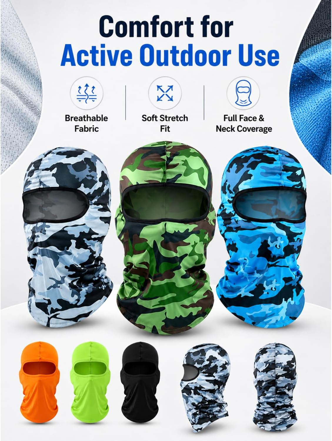 6 Pcs Ski Mask Cover Balaclava Full Face Mask UV Windproof Summer Face Cover