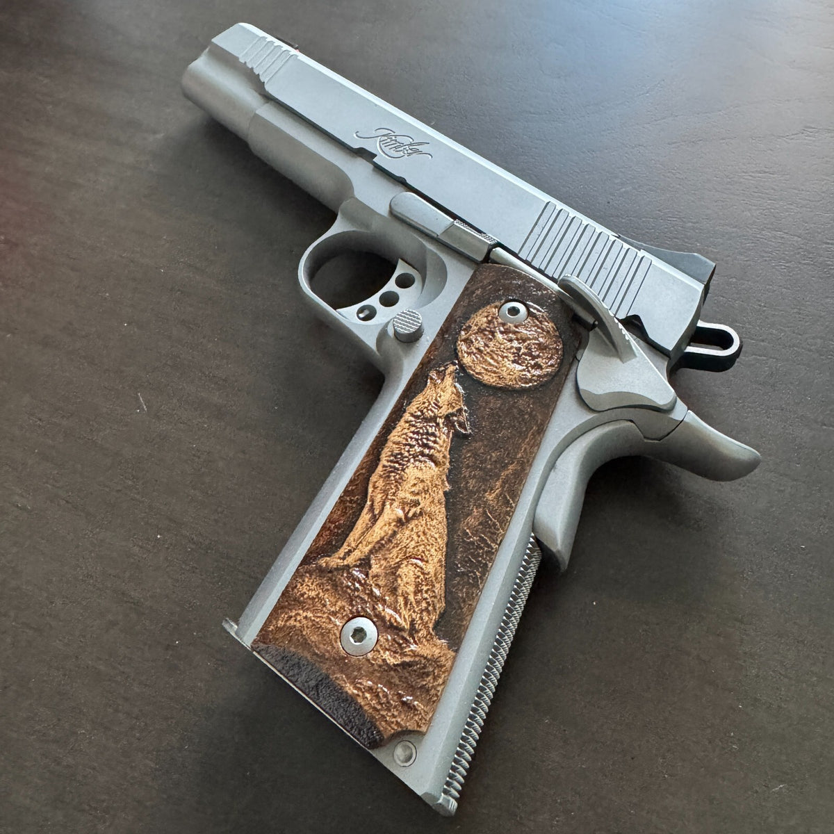 Full Size 1911 Wooden Grip Panels with Skull Embossed Texture - Custom Maple Handgun Grip