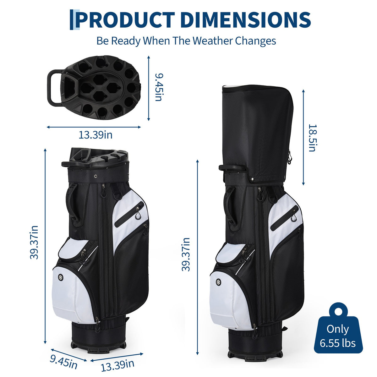 Lightweight 14-Way Golf Cart Bag with Full-Length Dividers Cooler Pocket & Rain Cover