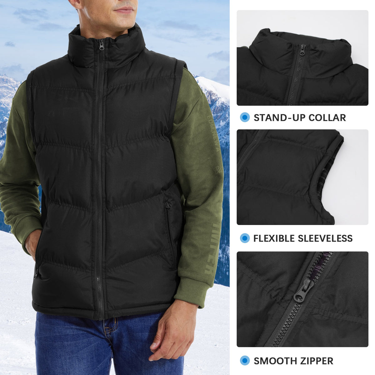 Men's 3-in-1 Thermal Winter Set with Fleece Top Bottom & Down Vest