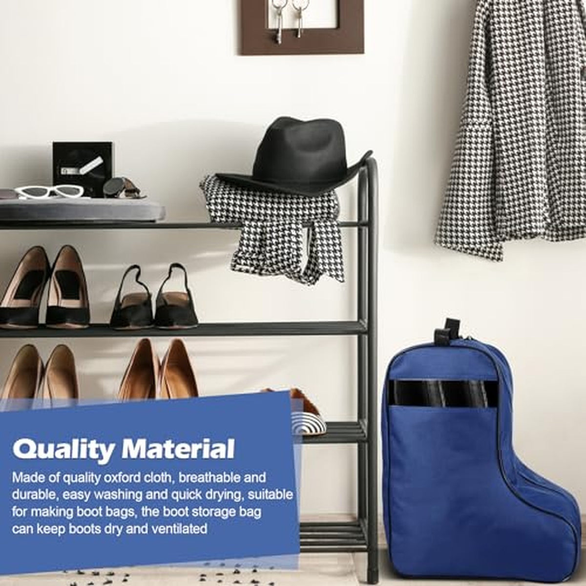 Cowboy Boot Travel Bags Set - Portable Storage for Tall Shoes, Blue & Black