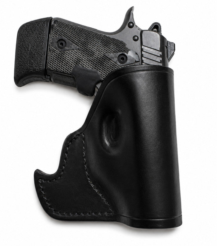 Leather Pistol Holster for Concealed Carry - Hand Tooled, Black or Tan