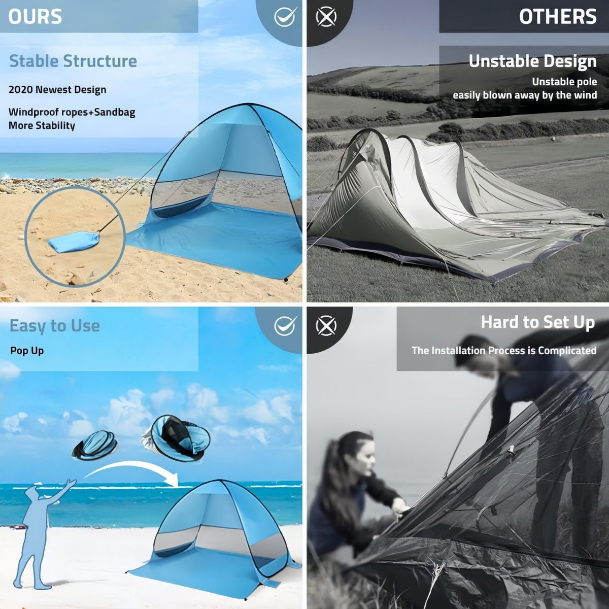 Portable Pop Up Beach Tent Sun Shade Shelter with Carry Bag - UV 50+ Protection