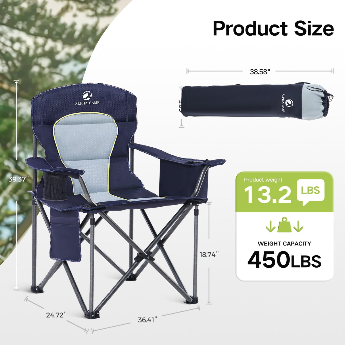 Heavy Duty Portable Folding Camping Chair with Cup Holder - Blue