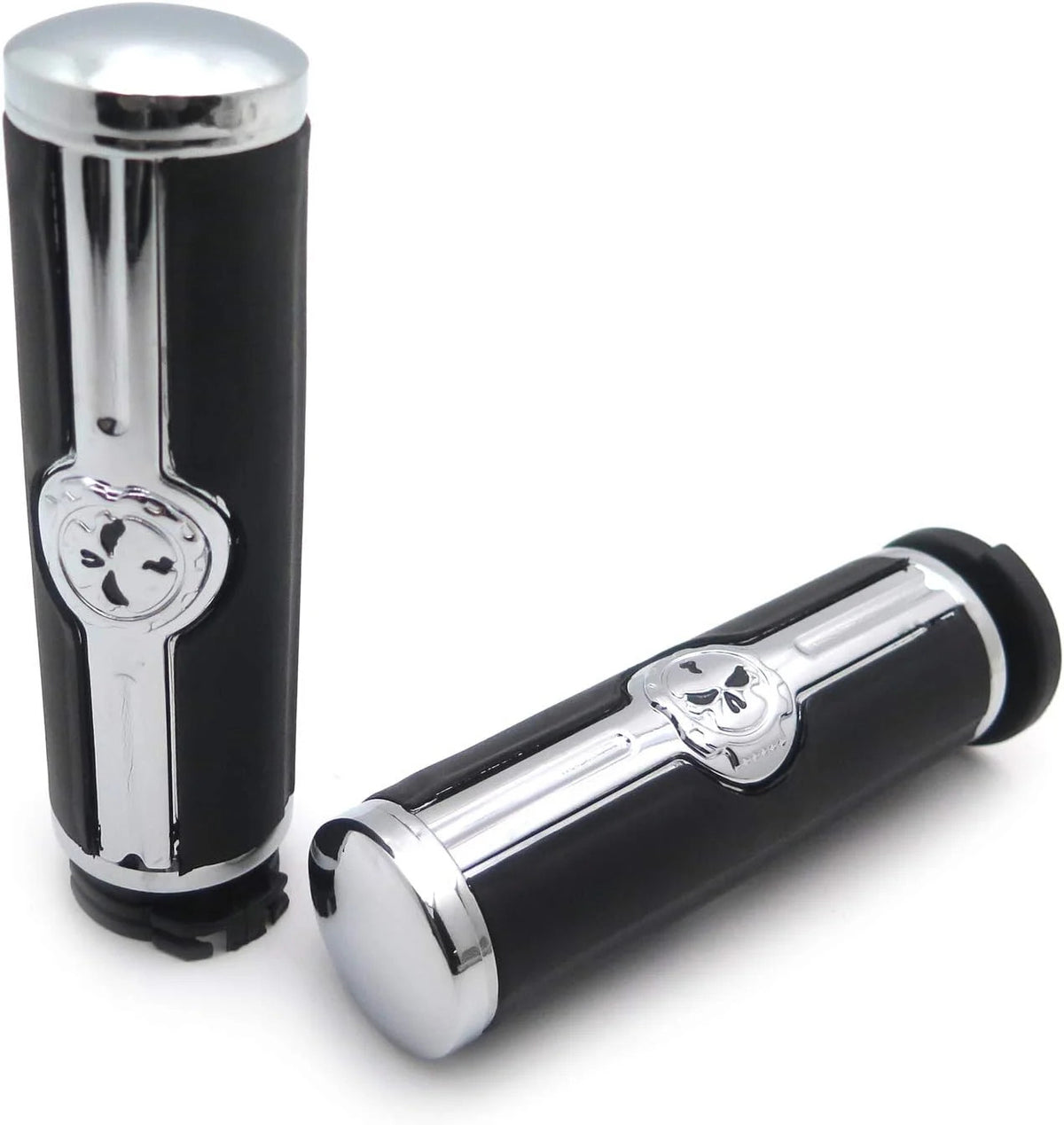 Chrome Skull Handlebar Grips for Harley Touring Dyna Softail XR VRSC