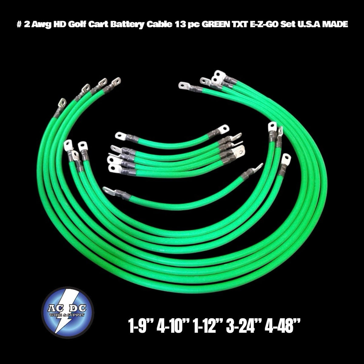 Heavy Duty 2 AWG Golf Cart Battery Cable Set 13 Pieces - Made in USA