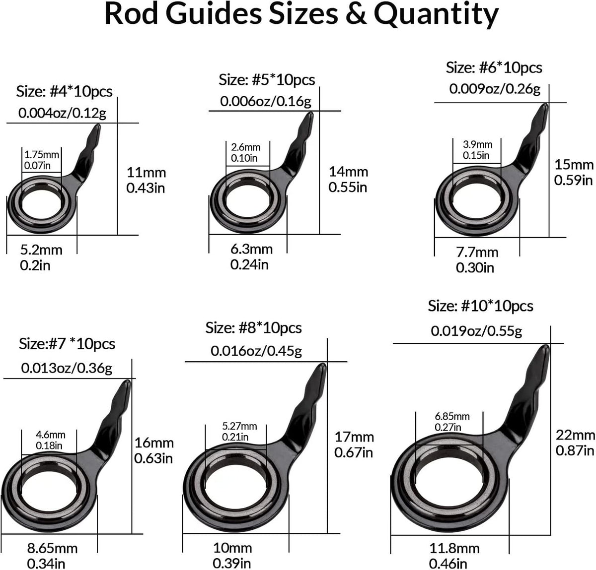 60PCS Micro Fishing Rod Guides and Tip Repair Kit for Rod Building - Black