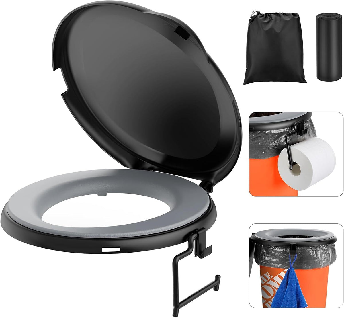 5 Gallon Bucket Toilet Seat with Cushion, Storage Bags & Disposable Liners