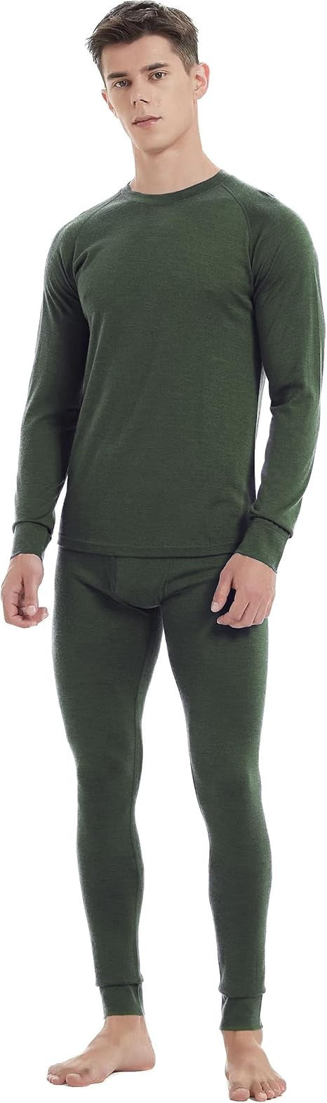 Men's Merino Wool Base Layer Set Winter Underwear Top & Bottom