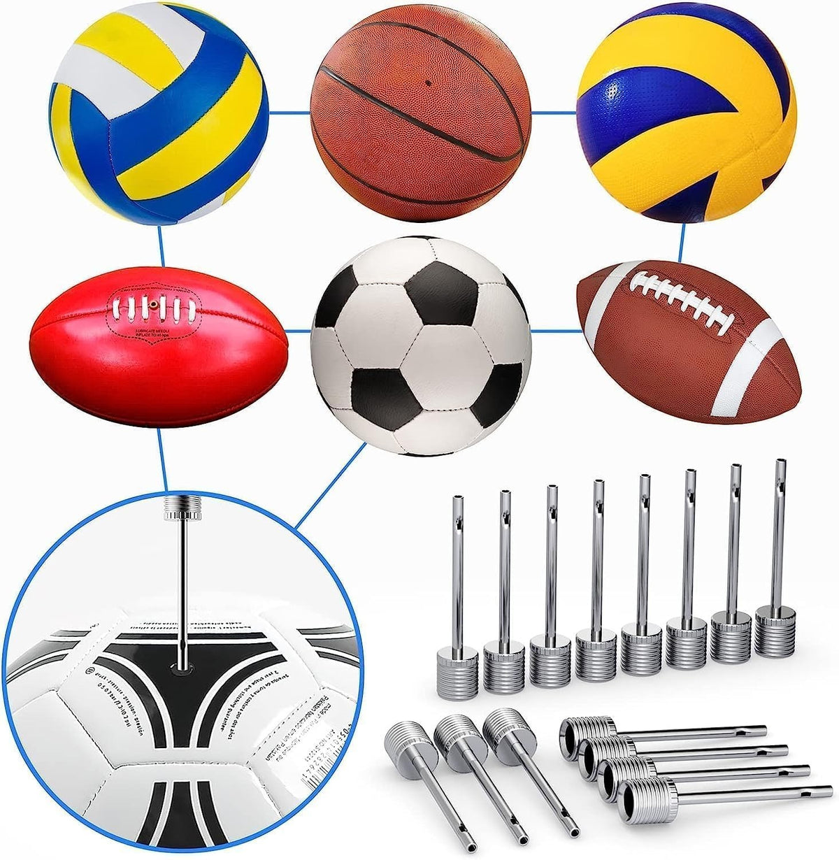 35pcs Ball Pump Needles Set for Basketball Soccer Football - Stainless Steel Inflation Pins