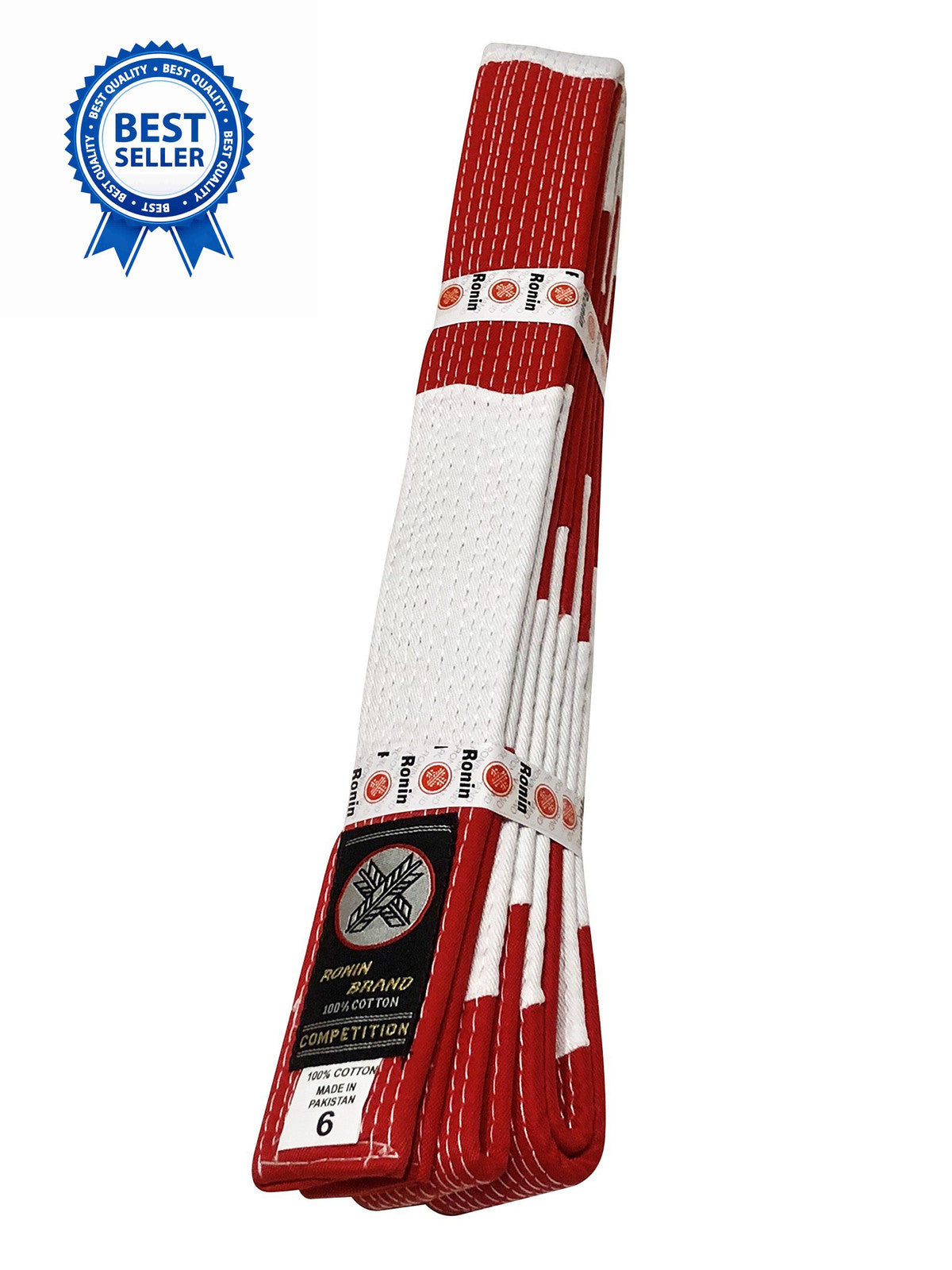 Martial Arts Masters Rank Belt - Red 6th & 7th Degree Black Belt, Cotton Canvas