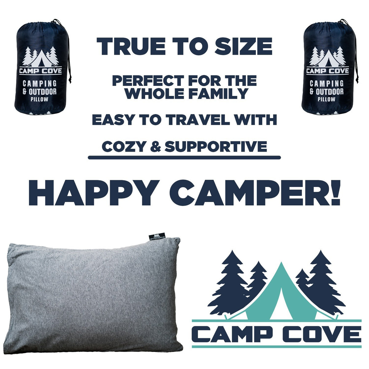 Camping Pillow with Jersey Cotton & Shredded Memory Foam - 15x21 Compressible