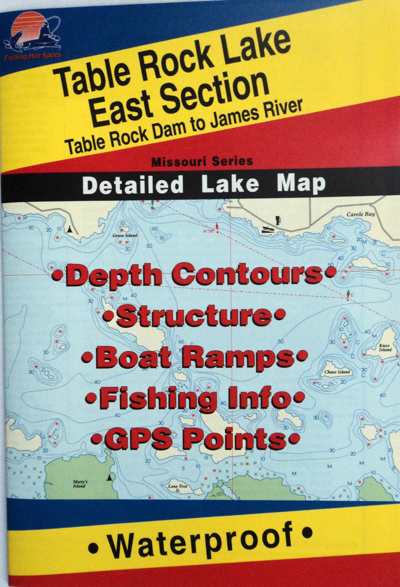 Fishing Map for Table Rock Lake East Section Waterproof GPS Points