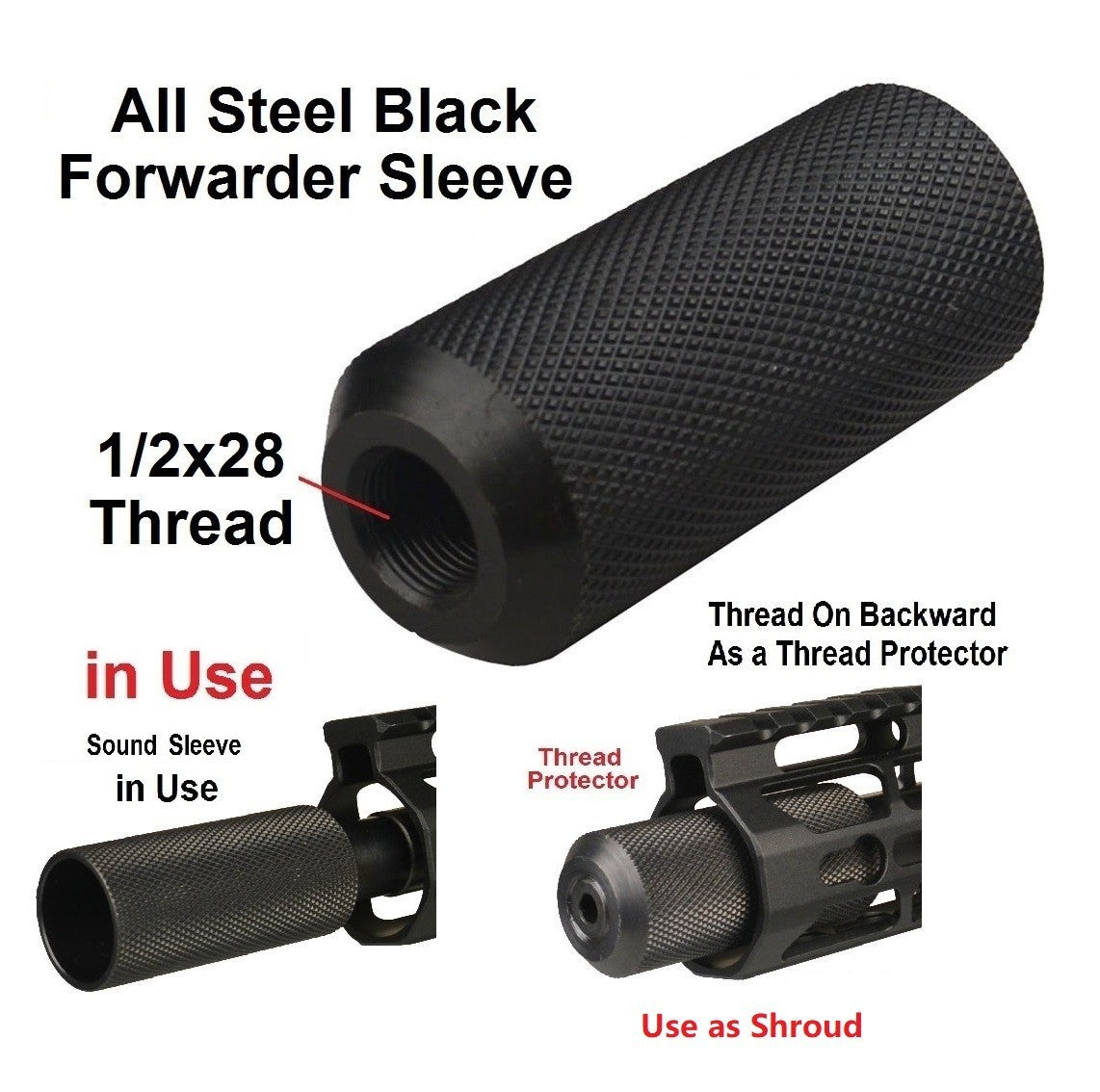 Steel 1/2x28 TPI Sound Forwarder Tube Sleeve for 9mm .22 .223 .17 HMR